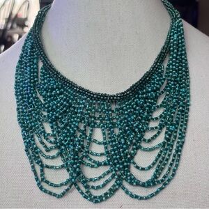 🌼VTG Teal & Turquoise Cascade Seed Bead Necklace